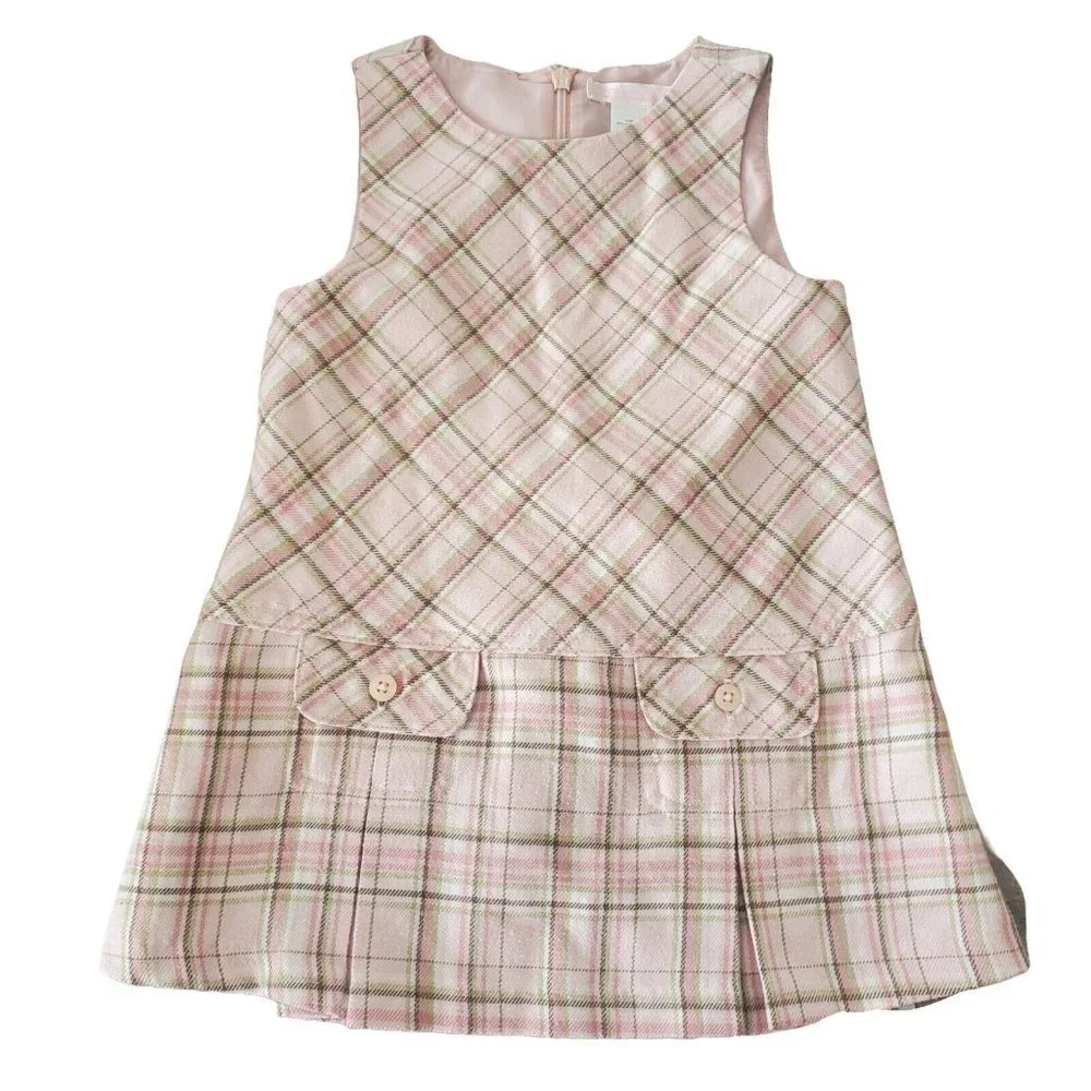 Janie And Jack Baby Girl Light Pink Plaid Flannel Dress Green Sz 12 To 18 Months